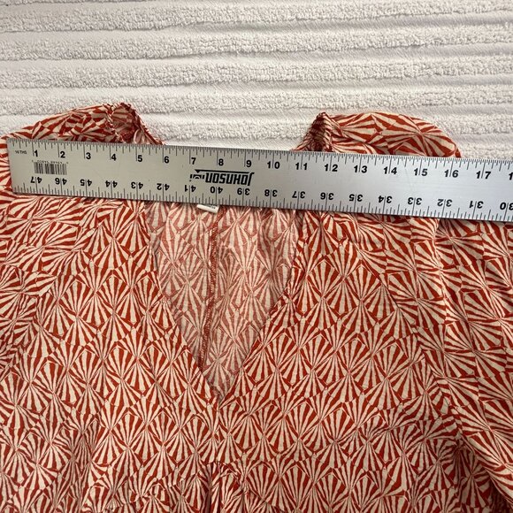 H&M Womens Orange White Deep V-Neck Tunic A-Line Dress XL Balloon Sleeves Boho - Picture 5 of 8
